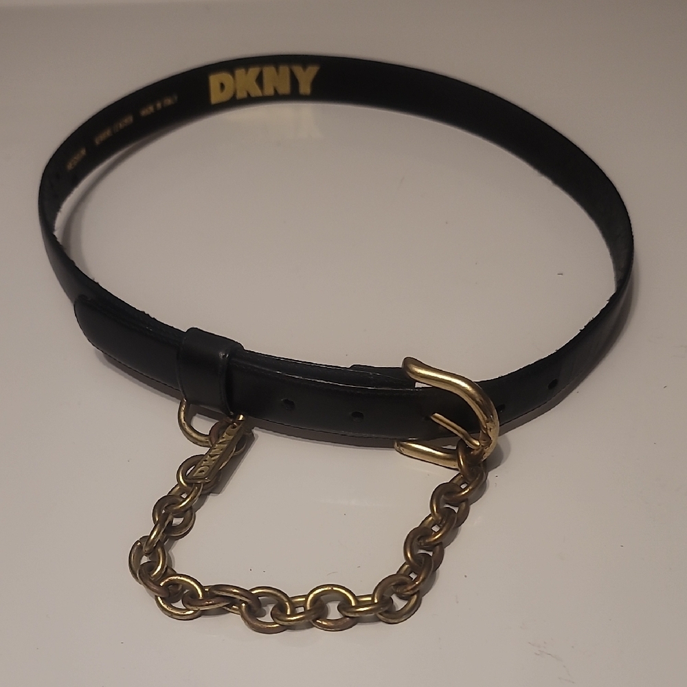 Vintage DKNY Black Belt with Gold Logo